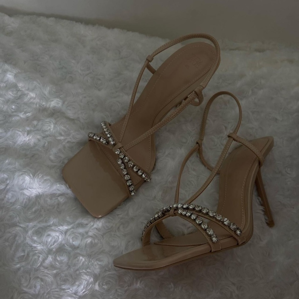 Zara Beige Rhinestone High Heel Sandals - Picture 15 of 16